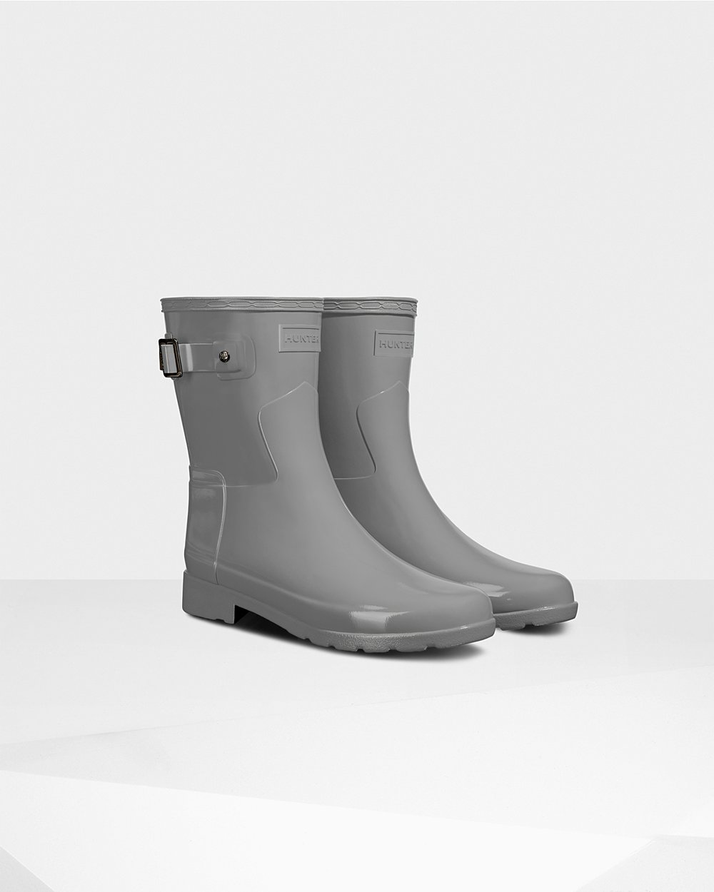 Women Hunter Refined Slim Fit Gloss | Short Rain Boots Grey | NZ-35286-PDIU